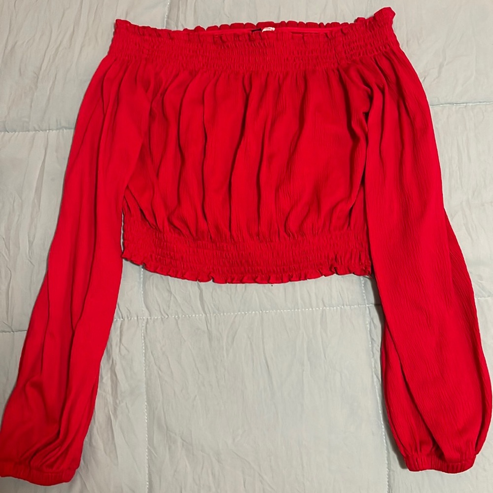 Divided H&M Off the Shoulder Red Crop Top, Size S